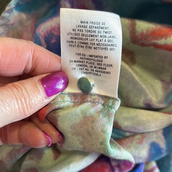 Anthropologie Postmark Tank Silk Watercolor Top Ruffle Blue Purple Sz 4 - Picture 11 of 11